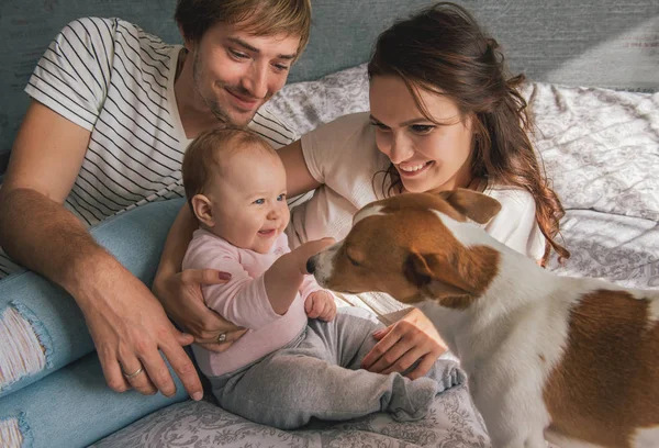 Happy family with cute baby — Stok Foto