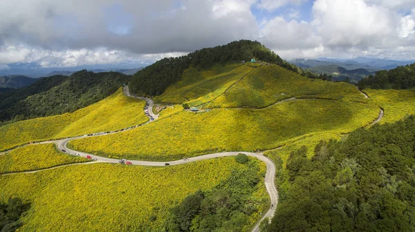 Tung bua tong, mae hong son, letecký pohled. Stock Snímky