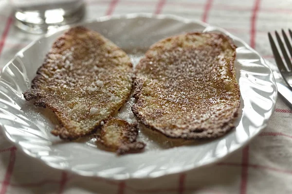 Potato pancakes with sugar Stock Photo