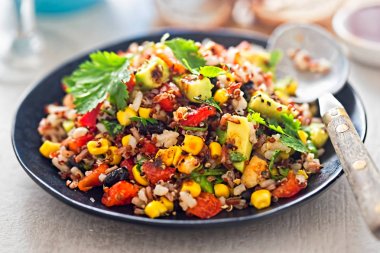 Meksika pirinç, quinoa avokado salata biber Sos ile