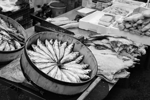 Sardines and different kind of fish on food market, Majorca, Balearic Islands