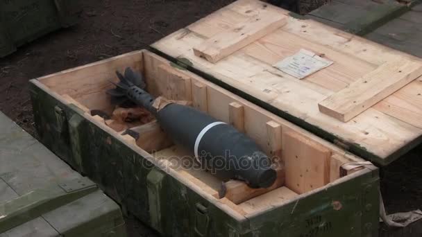 Artillery mine in a special box — Stock Video