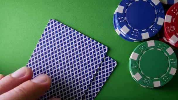 Casino Chips, Aces And King On Green Table At Casino — Stock Video