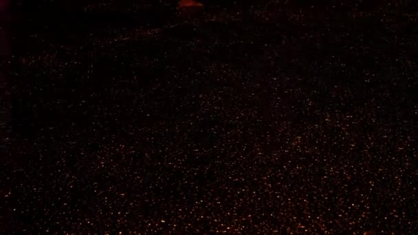 在晚上的交通灯的反射与湿的沥青 — 图库视频影像