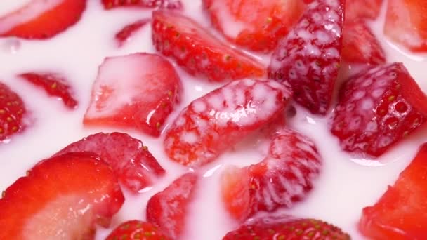 Fresh Strawberries In Yogurt — Stock Video