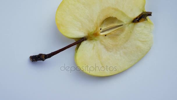Slice of apple spinning on white background — Stock Video
