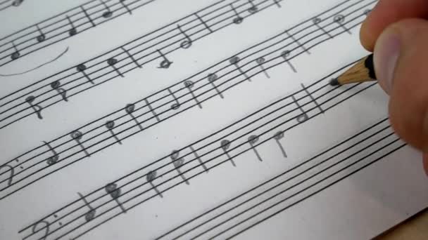 Composer Comes Down A Song And Records Musical Notes Of Melody — Stock Video