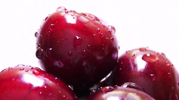 Gotas de água em cerejas frescas — Vídeo de Stock