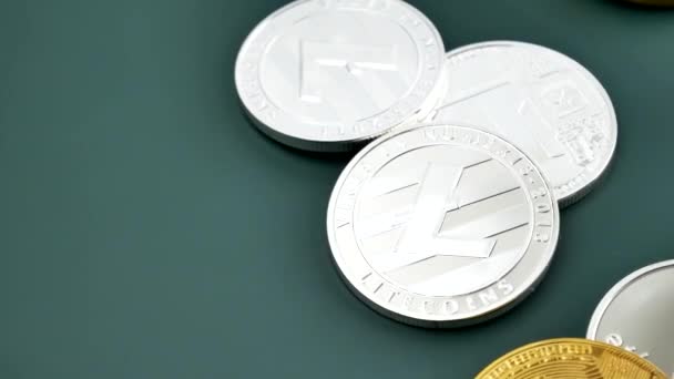 Монеты Litecoin Ltc Вращаются Всемирная Виртуальная Интернет Криптовалюта Цифровая Платежная — стоковое видео