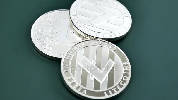 Litecoin Ltc Münzen Werden Rotiert Weltweit Virtuelle Internet Kryptowährung Und — Stockvideo