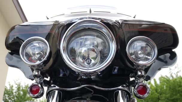 Motorcycle headlight. Motorbike details — Stock Video