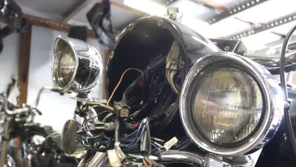 Motorcycle Workshop. Motorbike details — Stock Video