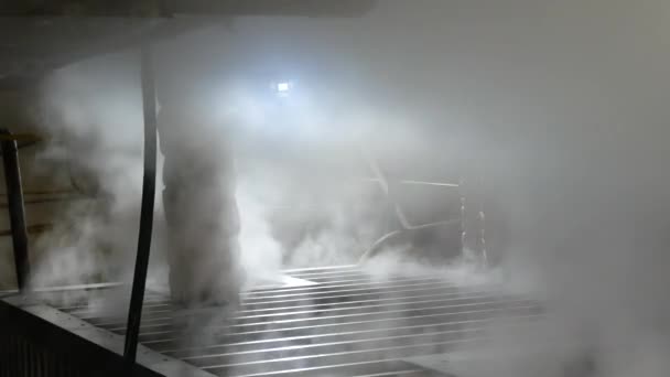 Vapor en planta de refinería de azúcar — Vídeo de stock