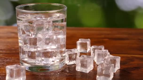 Üveg alkoholtartalmú itallal és jégkockákkal — Stock videók