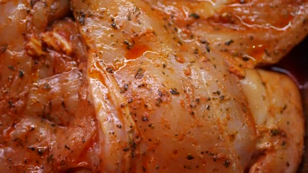 Filete de pollo con especias crudas — Vídeo de stock