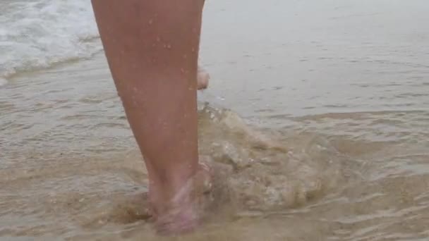 Pies femeninos caminando en la playa tropical de arena — Vídeo de stock