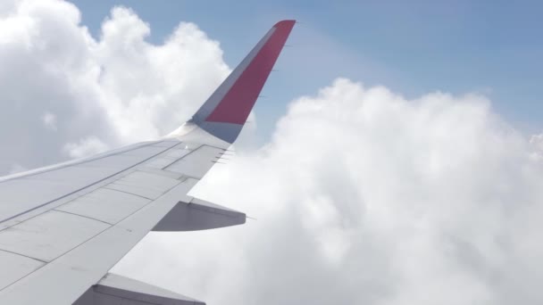 Wing Of Aeroplane Flying Through White Cloud — Stok video