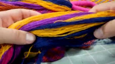 Clothing Designer Or Tailor Choose Multicolored Thread