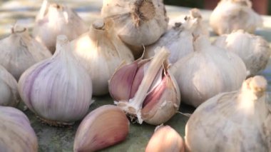 Eski Ahşap Arkaplanda Sarımsaklı karanfil veya Sarımsak Ampulü