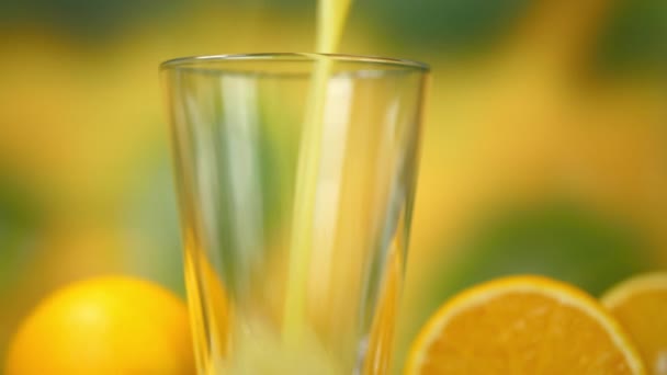 Hausgemachter frischer Orangensaft ins Glas — Stockvideo