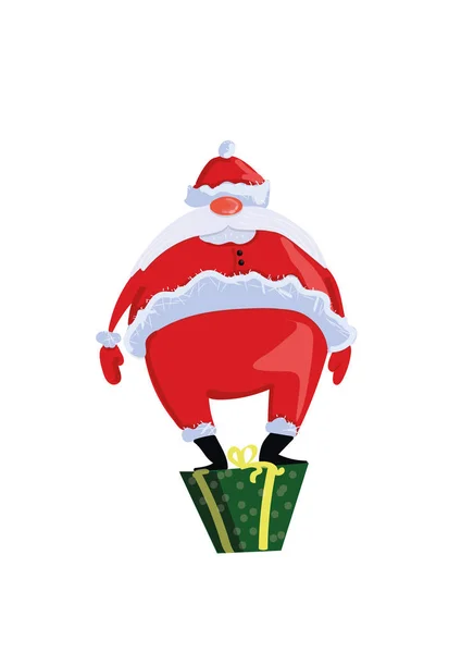 Der Weihnachtsmann mit dem langen weißen Schnurrbart steht in der grünen Geschenkbox. Postkarte, Weihnachtskarte. — Stockvektor
