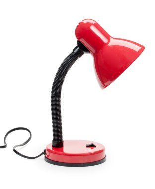 Üzerinde beyaz bir backgrou izole boynu ile modern kırmızı masa lambası