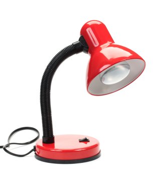 Üzerinde beyaz bir backgrou izole boynu ile modern kırmızı masa lambası