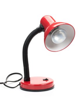 Üzerinde beyaz bir backgrou izole boynu ile modern kırmızı masa lambası