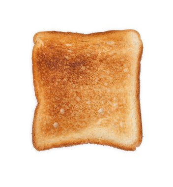 Güçlü kavrulmuş dilim tost ekmek üzerinde beyaz üstten görünüm izole