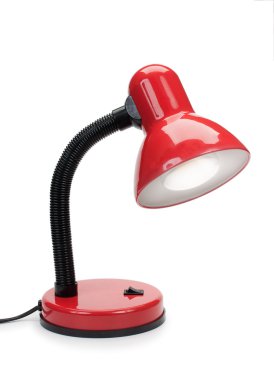 Açık, modern kırmızı masa lambası izole boynu ile aydınlatma