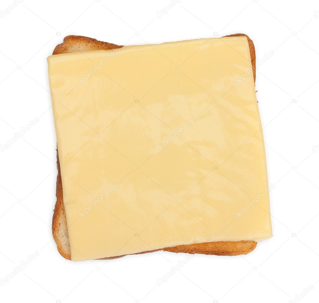 Fried toast bread with a slice of cheese, isolated on a white ba