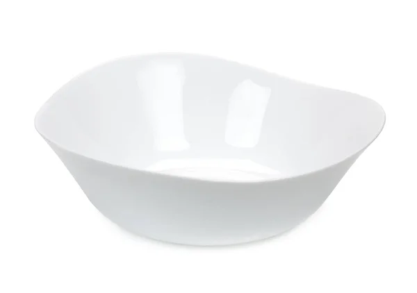 Üres fehér kerámia vagy porcelán tál, tányér, elszigetelt fehér b — Stock Fotó