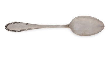 Vintage gümüş paslı, eski bir WHI izole kaşık dekore edilmiştir.