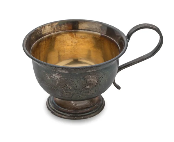 Vajilla de plata vintage, muy antigua rica y oxidada taza de metal decorado — Foto de Stock