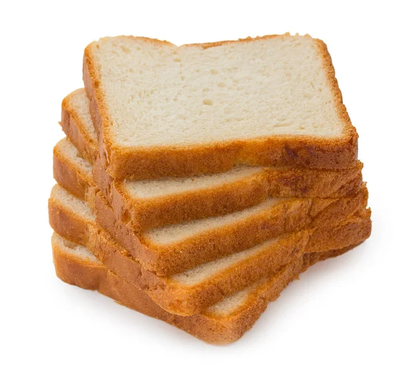 Fatias de pão branco para torradas, isoladas sobre fundo branco , — Fotografia de Stock