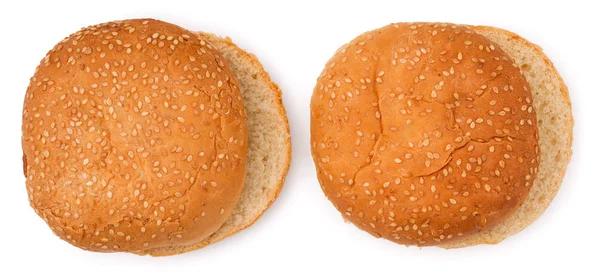 Pair of hamburger buns sprinkled with sesame seeds isolated on a — Stock Photo, Image