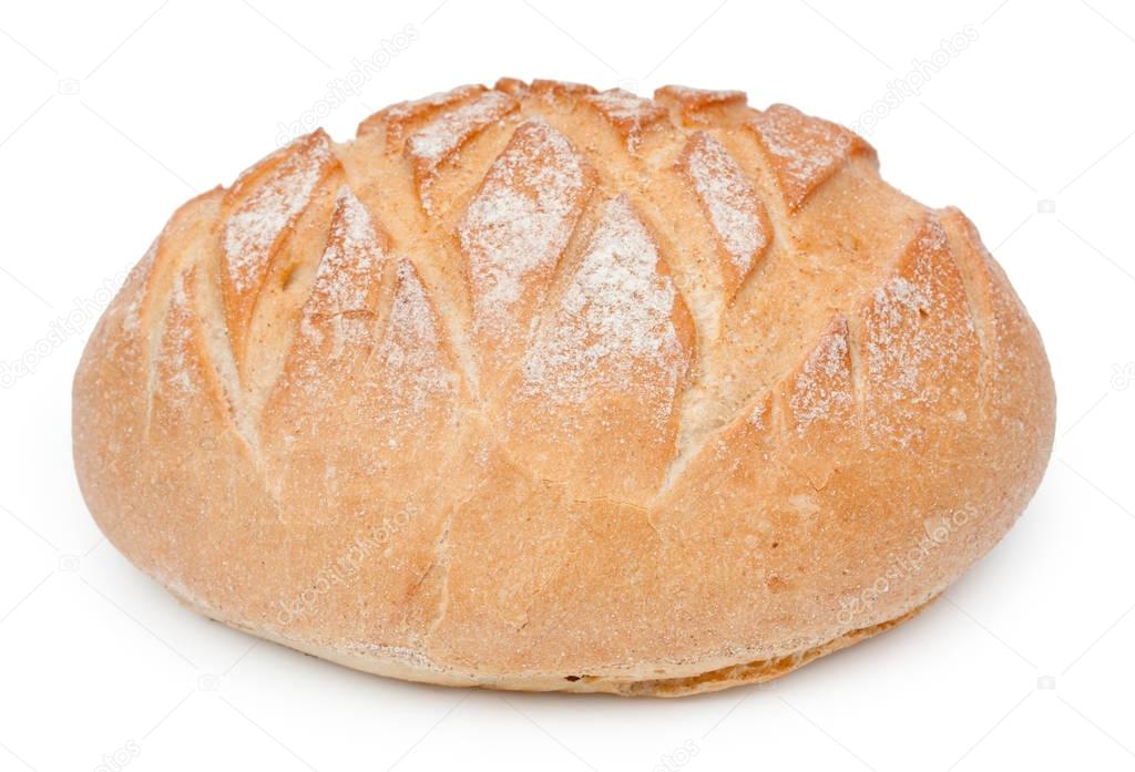 Traditional homemade french round bread isolated on a white back