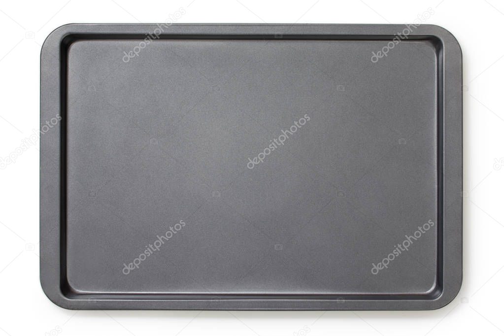 Baking tray with non-stick coating, top view, close-up.