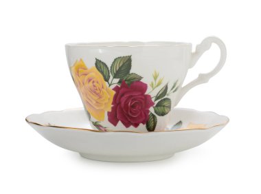 Vintage İngiliz porselen çay bardağı ve tabağı güzel güller pat ile
