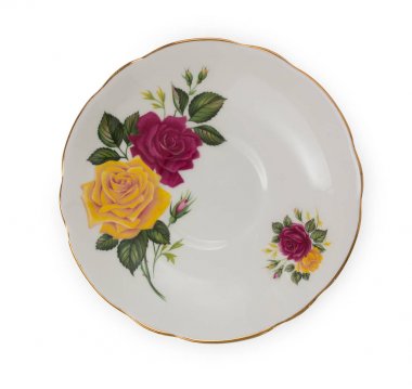Vintage İngiliz porselen tabak, eski stil, f tarafından dekore edilmiş zengin