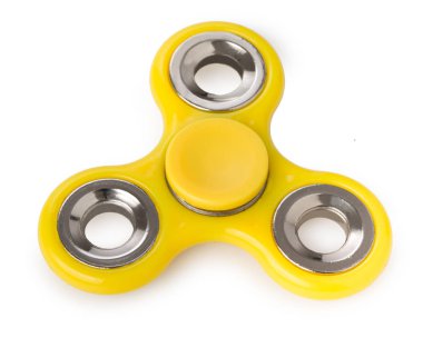 Sarı spinner oyuncak, üzerinde beyaz bir bac izole stres giderici için