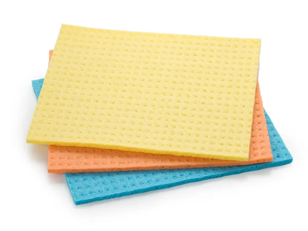 Set de 3 servilletas de esponja aisladas sobre un blanco. Primer plano, vista superior . — Foto de Stock