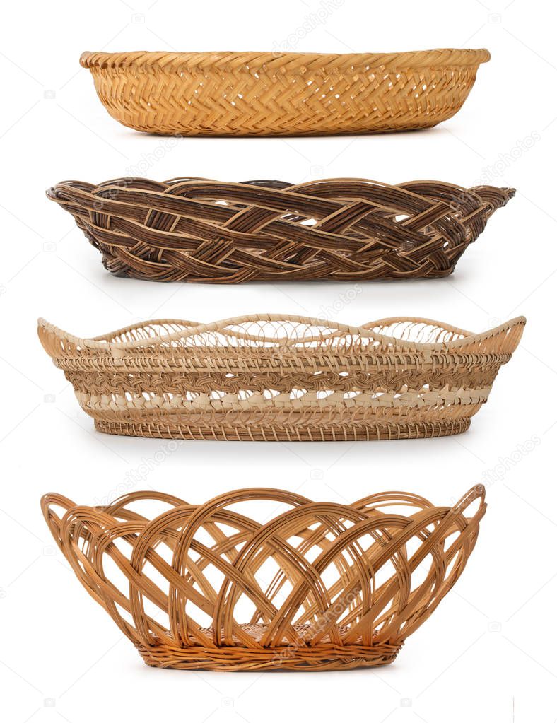 Set of wicker baskets, breadbaskets, bread-plates, dishes for fo