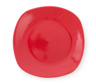 Beyaz, en iyi görünüm, yakın izole kırmızı şık boş tabak tabak 