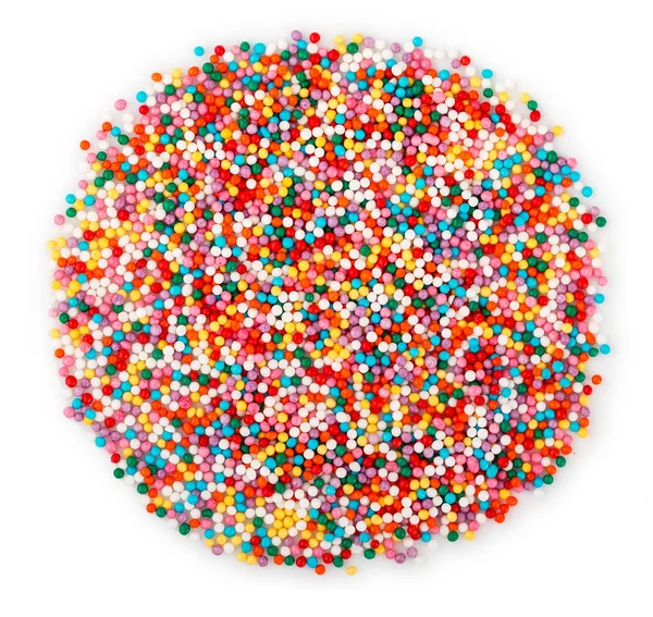 Round heap of colorful sprinkles for baking, isolated on white b — Stock Photo, Image