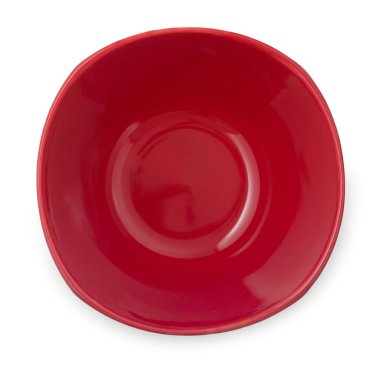 Boş şık porselen kase, koyu kırmızı sesi, üzerinde beyaz b izole