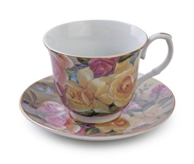 Vintage İngiliz porselen çay bardağı ve tabağı zengin çiçek PA