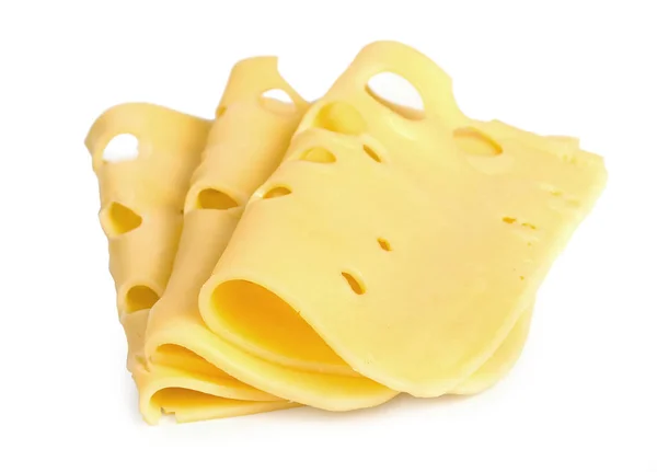 Set van drie plakjes kaas geïsoleerd op witte achtergrond. — Stockfoto