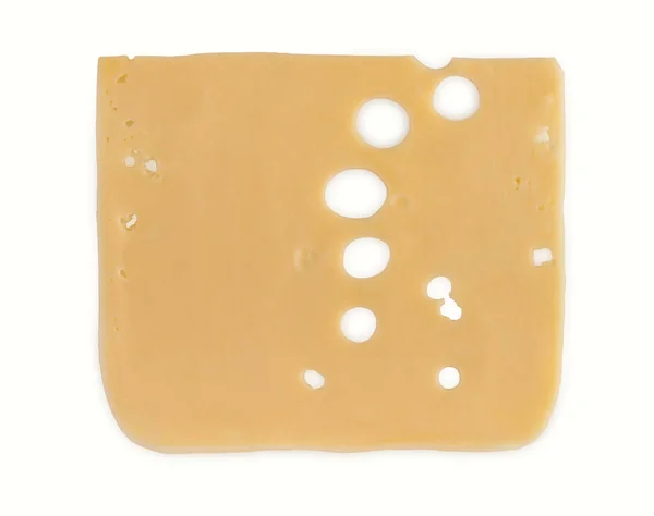Plakje kaas geïsoleerd op een witte achtergrond. Top uitzicht, close-up — Stockfoto