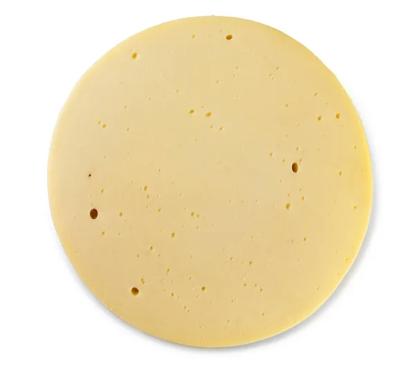 Una rebanada redonda de queso aislado sobre fondo blanco. Vista superior , — Foto de Stock